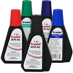 Buy a 1 oz. bottle of replacement ink for a Trodat self-inking rubber stamp.  Available in black, blue, red, green, or violet.