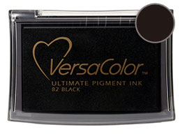 Purchase a vibrant black Versacolor stamp pad.  Non-toxic, water-soluble pigment ink.  Measures 2 3/8 inches by 3 3/4 inches.