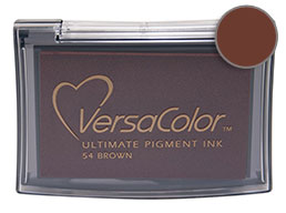 Purchase a vibrant brown Versacolor stamp pad.  Non-toxic, water-soluble pigment ink.  Measures 2 3/8 inches by 3 3/4 inches.