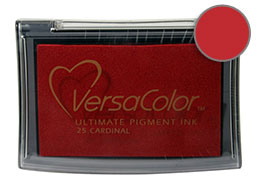 Purchase a vibrant cardinal Versacolor stamp pad.  Non-toxic, water-soluble pigment ink.  Measures 2 3/8 inches by 3 3/4 inches.