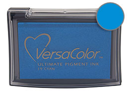 Purchase a vibrant cyan Versacolor stamp pad.  Non-toxic, water-soluble pigment ink.  Measures 2 3/8 inches by 3 3/4 inches.