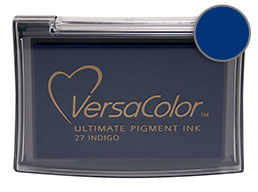 Purchase a vibrant indigo Versacolor stamp pad.  Non-toxic, water-soluble pigment ink.  Measures 2 3/8 inches by 3 3/4 inches.