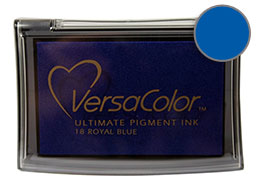 Purchase a vibrant royal blue Versacolor stamp pad.  Non-toxic, water-soluble pigment ink.  Measures 2 3/8 inches by 3 3/4 inches.