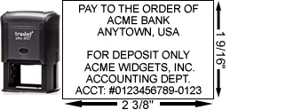 Customize a large self-inking deposit stamp in real-time online!  Upload signature or company logo, choose 30+ fonts, quick turnaround, no minimums, replacement pads available.