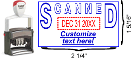 Buy a "scanned" custom date stamp with rotating month, date and year bands. Self-inking stamp with customizable text below date.
