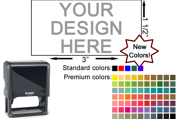 Personalize the perfect Trodat Printy 4926 custom self inking stamp!  Preview immediately online, choose ink colors, customize text, select fonts, upload graphics and logos free.  Quick turnaround, free ship, no minimums.  Precise laser etching, quality