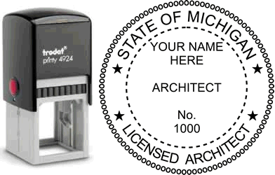 Customize and order a Michigan Architect stamp online! Personalize, preview instantly, meets all requirements for Michigan Architects, self-inking stamp with ink refills available. No minimums, fast turnaround, quality guaranteed.