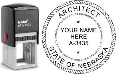 Customize and order a Nebraska Architect stamp online! Personalize, preview instantly, meets all requirements for Nebraska Architects, self-inking stamp with ink refills available. No minimums, fast turnaround, quality guaranteed.
