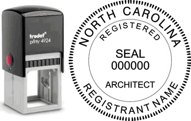 Customize and order an North Carolina Architect stamp online! Personalize, preview instantly, meets all requirements for North Carolina architects, self-inking stamp with ink refills available. No minimums, fast turnaround, quality guaranteed.