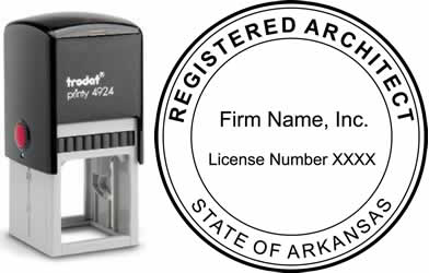 Customize and order an Arkansas Firm Architect stamp online! Personalize, preview instantly, meets all requirements for Arkansas professional firm architects, self-inking stamp with ink refills available. No minimums, fast turnaround, quality guaranteed.