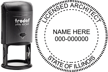 Customize and order an Illinois Architect stamp online! Personalize, preview instantly, meets all requirements for Illinois professional architects, self-inking stamp with ink refills available. No minimums, fast turnaround, quality guaranteed.
