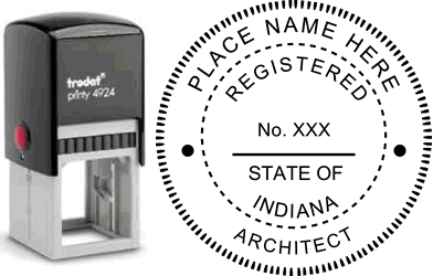 Customize and order an Indiana Architect stamp online! Personalize, preview instantly, meets all requirements for Indiana architects, self-inking stamp with ink refills available. No minimums, fast turnaround, quality guaranteed.