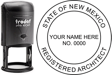 Customize and order an New Mexico Architect stamp online! Personalize, preview instantly, meets all requirements for New Mexico professional architects, self-inking stamp with ink refills available. No minimums, fast turnaround, quality guaranteed.
