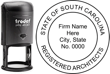 Customize and order an South Carolina Firm Architect stamp online! Personalize, preview instantly, meets all requirements for South Carolina professional Firm architects, self-inking stamp with ink refills available. No minimums, fast turnaround, quality