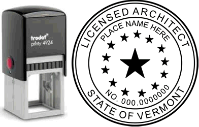 Customize and order an Vermont Architect stamp online! Personalize, preview instantly, meets all requirements for Vermont architects, self-inking stamp with ink refills available. No minimums, fast turnaround, quality guaranteed.