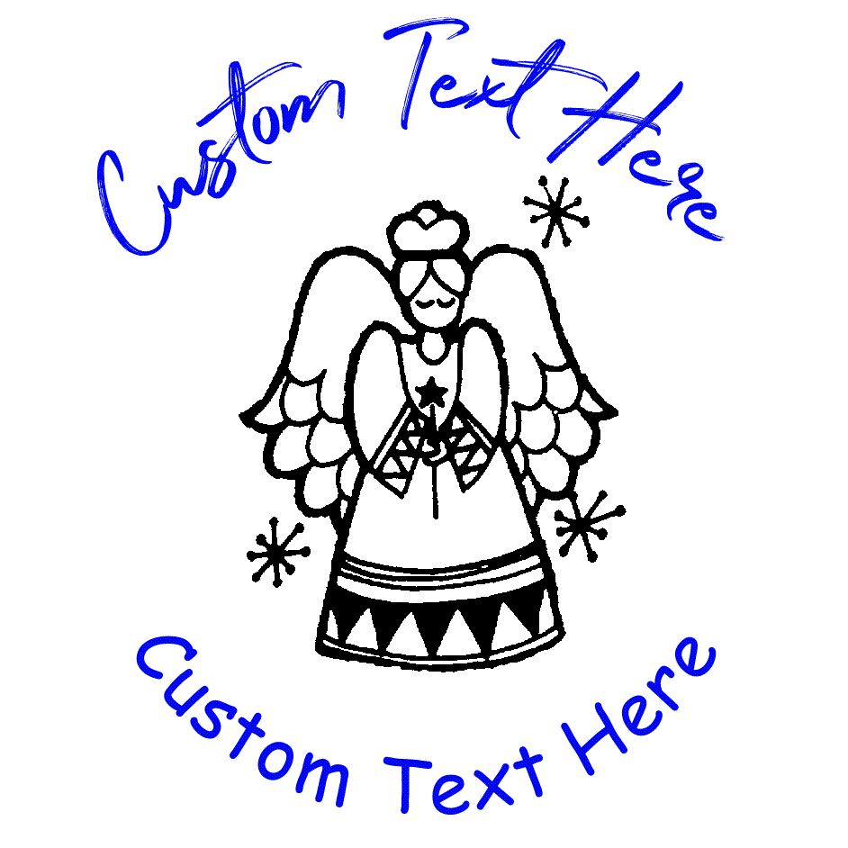 Angel with Snowflakes Rubber Stamp - Black Graphic, Colored Text Options