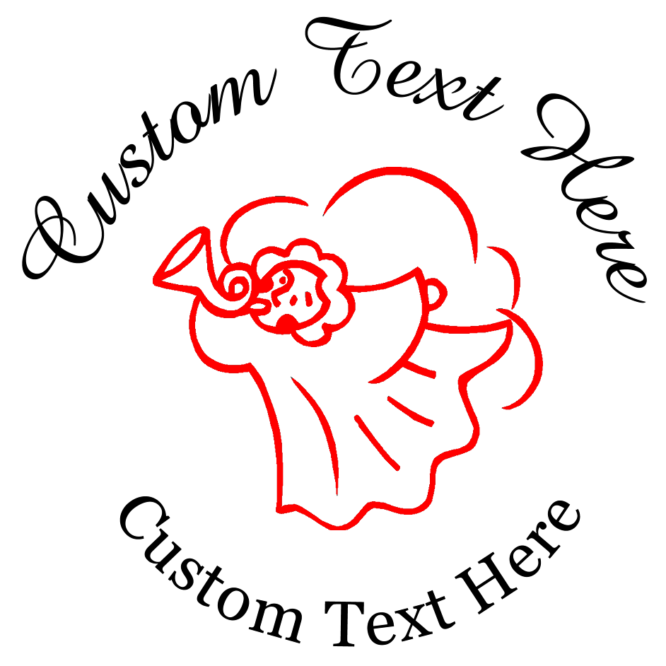 Angel Rubber Stamp - Red Graphic, Colored Text Options