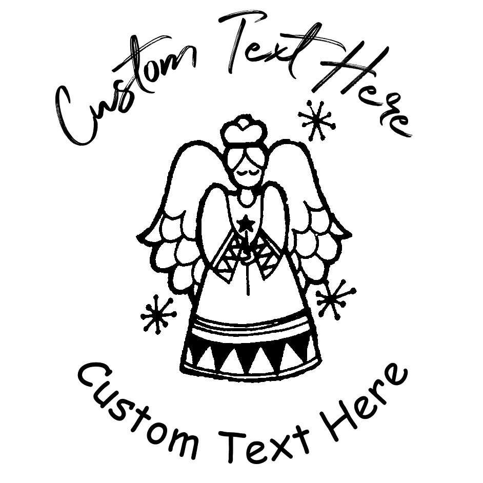 Customize this angel stamp with a personalized message or special greeting.  Select from five different ink colors on this self-inking stamp!  Stamp features angel with snowflakes.