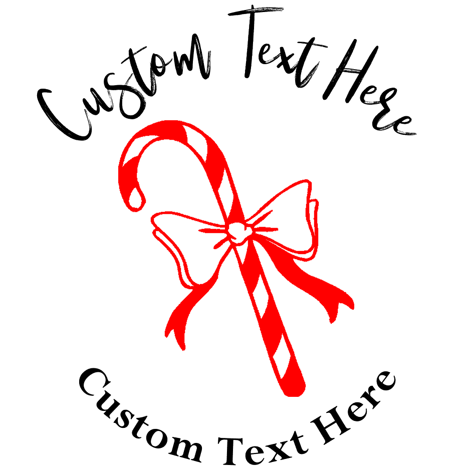 Candy Cane with Ribbon Rubber Stamp - Red Graphic, Colored Text Options