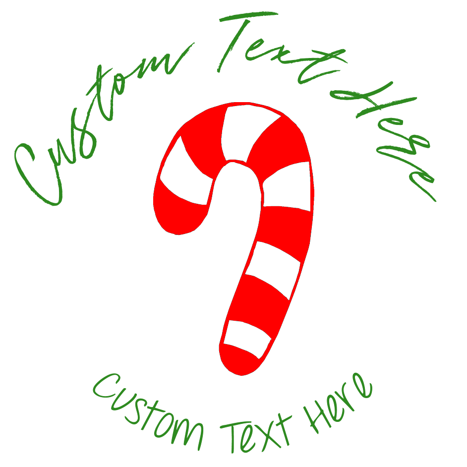 Candy Cane Rubber Stamp - Red Graphic, Colored Text Options