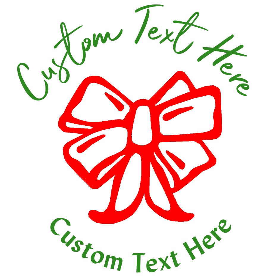 Christmas Bow Rubber Stamp - Red Graphic, Colored Text Options