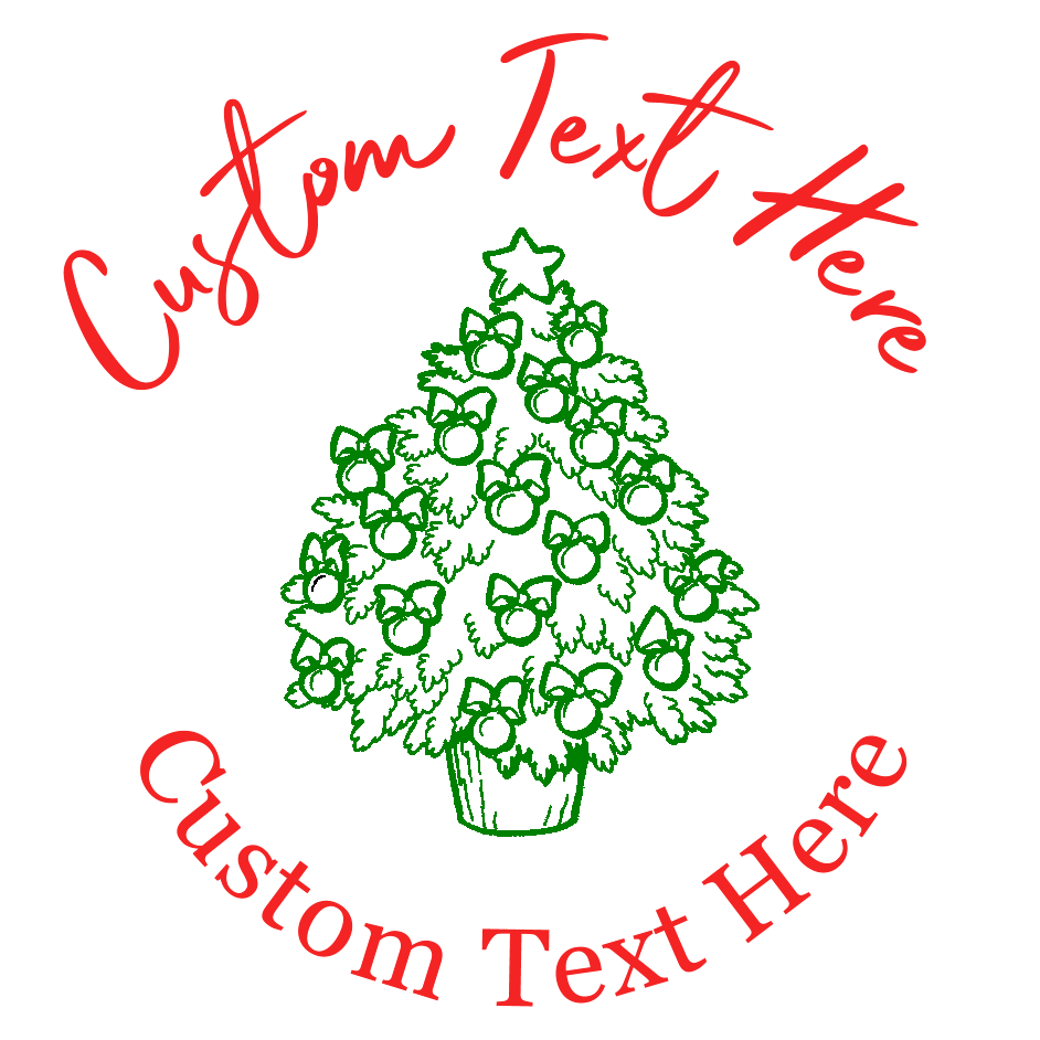 Customize this multi-colored christmas tree stamp with a personalized message or special greeting.  Select from multiple colors on the SAME self-inking stamp!  Stamp features christmas tree decorated with ornaments.