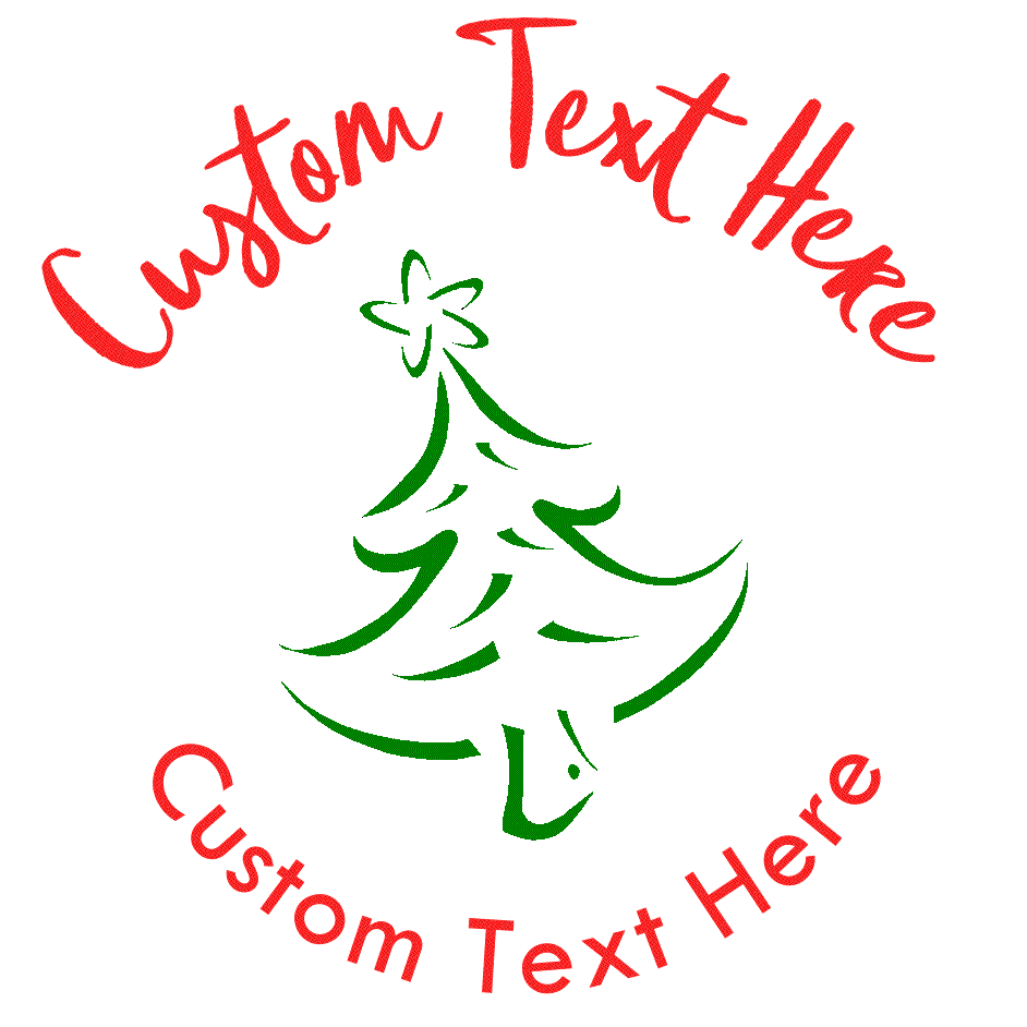 Christmas Tree Rubber Stamp - Green Graphic, Colored Text Options