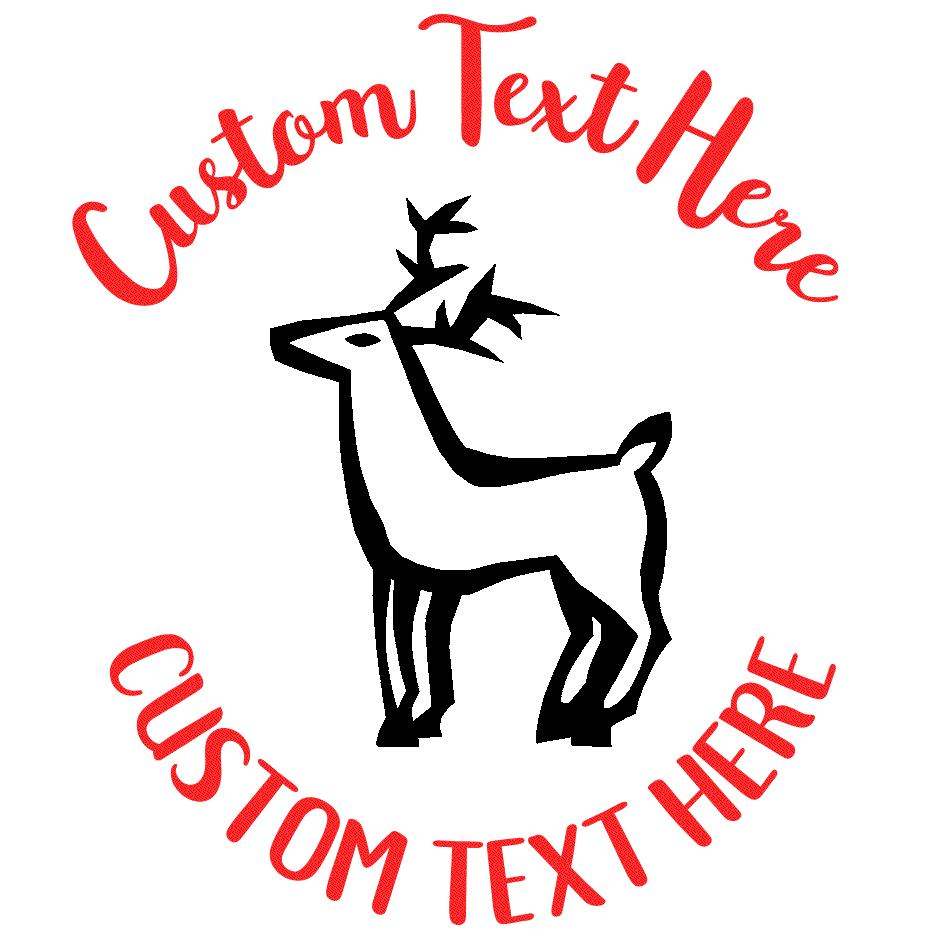 Reindeer Rubber Stamp - Black Graphic, Colored Text Options
