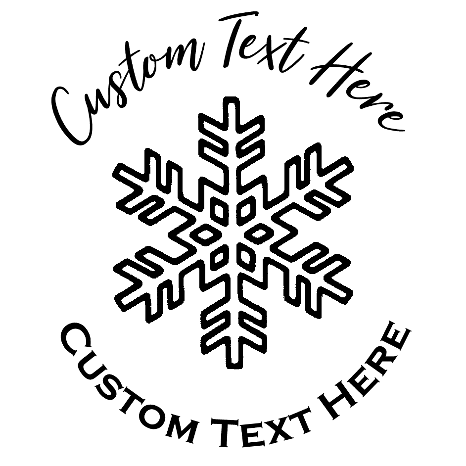 Customize this snowflake rubber stamp with a personalized message or special greeting.  Select from five different ink colors on this self-inking stamp!  Stamp features snowflake outline in center.
