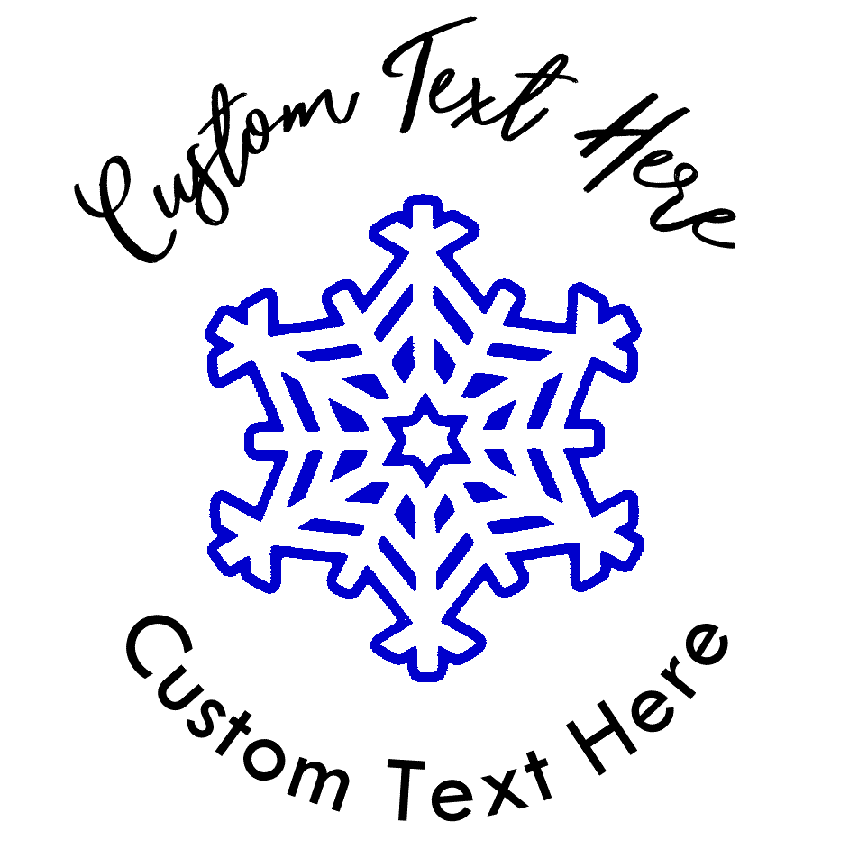 Snowflake Rubber Stamp - Blue Graphic, Colored Text Options