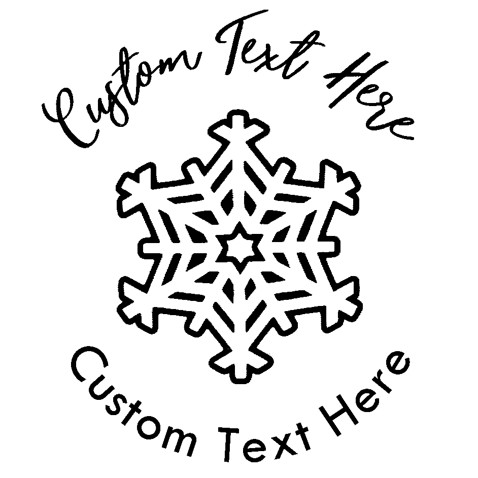 Customize this snowflake rubber stamp with a personalized message or special greeting.  Select from five different ink colors on this self-inking stamp!  Stamp features snowflake in center.