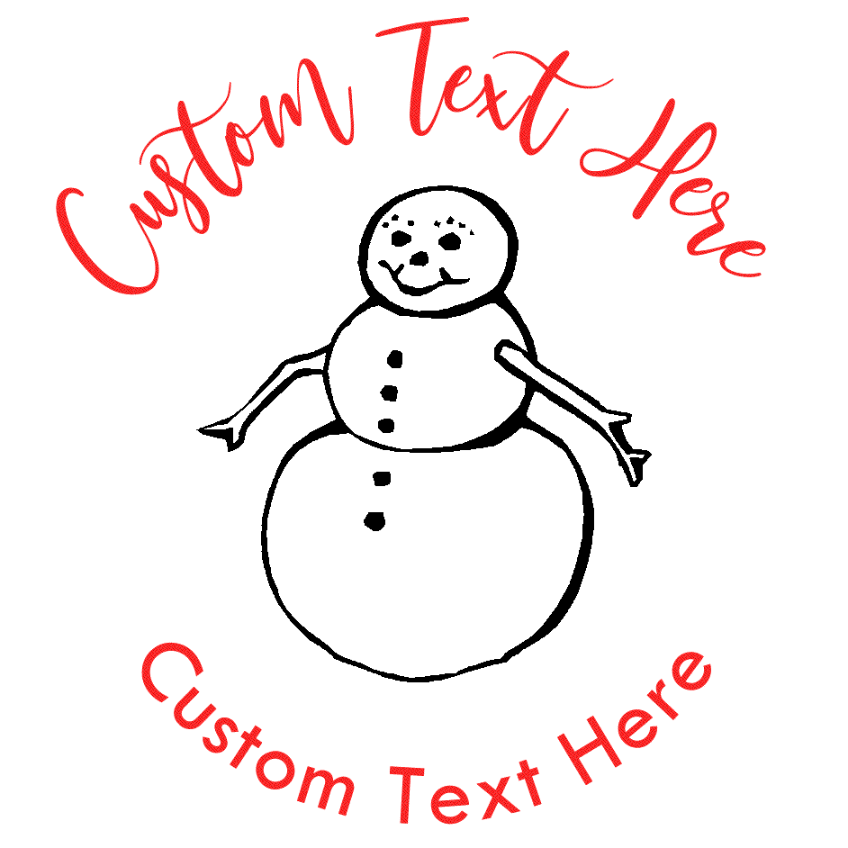 Snowman Rubber Stamp - Black Graphic, Colored Text Options