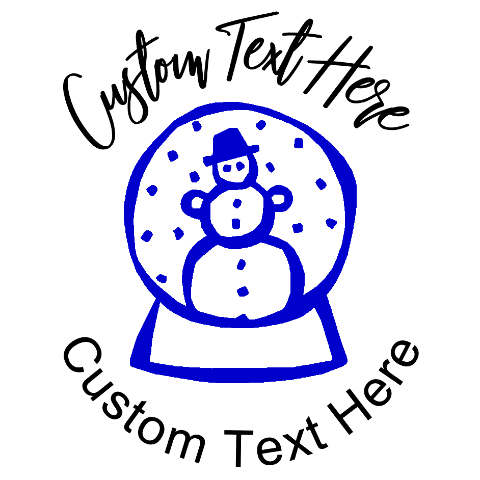 Snowman in Snowglobe Rubber Stamp - Blue Graphic, Colored Text Options