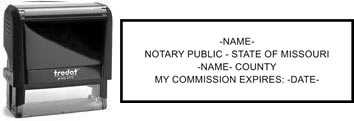 Customize and order a self-inking notary rubber stamp for the state of Missouri.  Meets all specifications and requirements for Missouri notary stamps.