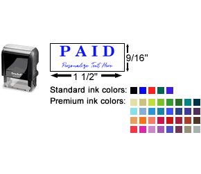Paid Stamp available in 30+ colors. Self-inking, optional customization, easy ordering, no minimums, quality guaranteed.