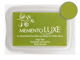 Buy a Memento Luxe Pear Tart Stamp Pad! This is very creamy and blendable with an intensely pigmented opaque appearance that is visible on both light and dark colored surfaces.