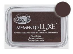 Buy a Memento Luxe Rich Cocoa Stamp Pad! This is very creamy and blendable with an intensely pigmented opaque appearance that is visible on both light and dark colored surfaces.