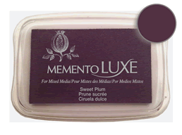 Buy a Memento Luxe Sweet Plum Stamp Pad! This is very creamy and blendable with an intensely pigmented opaque appearance that is visible on both light and dark colored surfaces.