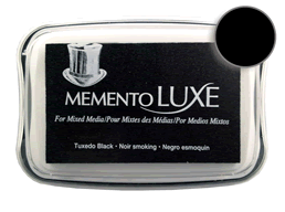 Buy a Memento Luxe Tuxedo Black Stamp Pad! This is very creamy and blendable with an intensely pigmented opaque appearance that is visible on both light and dark colored surfaces.