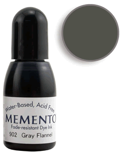 Buy a 1/2 oz. bottle of Memento Gray Flannel refill for a  Gray Flannel Memento stamp pad.