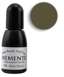 Buy a 1/2 oz. bottle of Memento Olive Grove refill for a  Olive Grove Memento stamp pad.