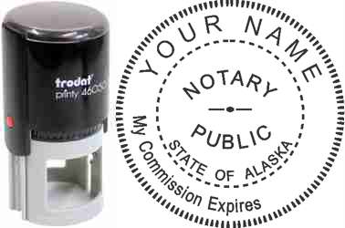 Customize and order a self-inking notary rubber stamp for the state of Alaska.  Meets all specifications and requirements for Alaska notary stamps.