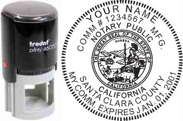 Customize and order an California notary stamp online! Personalize, preview instantly, meets all requirements for California notaries, self-inking stamp with ink refills available. No minimums, fast turnaround, quality guaranteed.