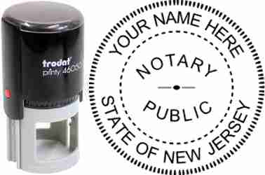 Customize and order a self-inking notary rubber stamp for the state of New Jersey.  Meets all specifications and requirements for New Jersey  notary stamps. No minimums, fast turnaround, quality guaranteed.
