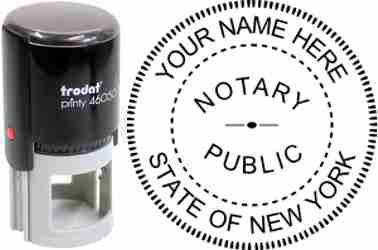Customize and order a self-inking notary rubber stamp for the state of New York.  Meets all specifications and requirements for New York notary stamps. No minimums, fast turnaround, quality guaranteed.