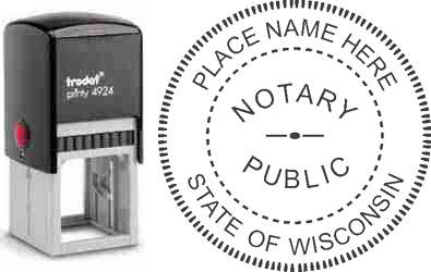 Customize and order a self-inking notary rubber stamp for the state of Wisconsin.  Meets all specifications and requirements for Wisconsin notary stamps. No minimums, fast turnaround, quality guaranteed.