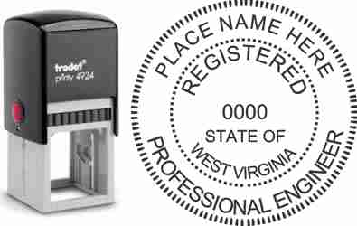 Customize and order a West Virginia PE stamp online! Personalize, preview instantly, meets all requirements for West Virginia professional engineers, self-inking stamp with ink refills available. No minimums, fast turnaround, quality guaranteed.