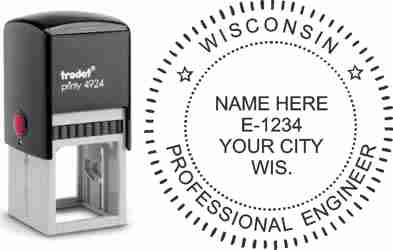 Customize and order a Wisconsin PE stamp online! Personalize, preview instantly, meets all requirements for Wisconsin professional engineers, self-inking stamp with ink refills available. No minimums, fast turnaround, quality guaranteed.