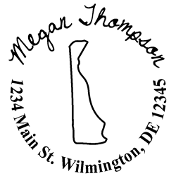 Delaware state address stamp, choice of 30+ ink colors, customize instantly online, personalize name, special note and more. Designer fonts, no minimums, fast turnaround, quality guaranteed.