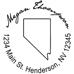 Nevada state address stamp, choice of 30+ ink colors, customize instantly online, personalize name, special note and more. Designer fonts, no minimums, fast turnaround, quality guaranteed.